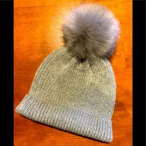 Silver Gray Beanie with Gray Pom Pom